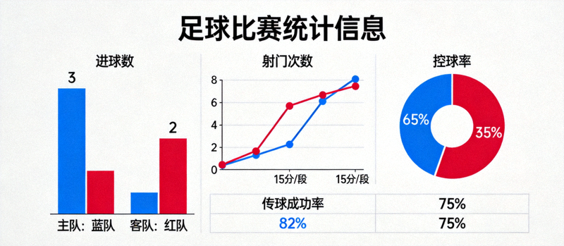 数据可视化图表展示足球比赛统计信息
